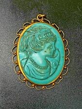 Antique solid gold pendent with natural carved turquoise pendent handmade #9 picture