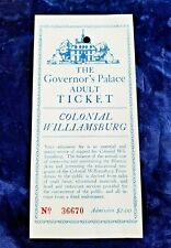 1960s Governor's Palace Ticket Stub Colonial Williamsburg Admission VA Virginia  picture