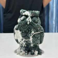 2.4LB 4.7''Natural Moss Agate Owl Statue Quartz Crystal Carving Healing Decor picture