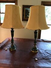 vintage pair Asian marble/granite & brass lamps, lampshades, mid century 1960s picture