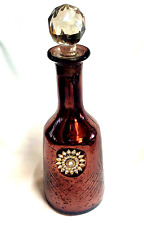 Vintage 10” Burgandy Red Decanter Bottle Decorative w/Stopper & Front Medallion picture