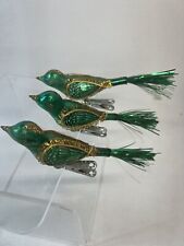 Vintage Green Gold Clip On Birds Tinsel Tail Wing Christmas Ornament Lot 3 picture