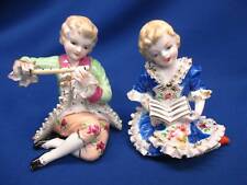 WALES HAND-PAINTED JAPAN PORCELAIN BOY & GIRL FIGURINES IN 18TH CENTURY DRESS picture