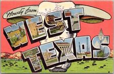 c1940s WEST TEXAS Large Letter Postcard Multi-View / Cattle Scene / Kropp Linen picture
