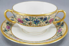 Set of 4 Bawo & Dotter Limoges Art Nouveau Floral Bouillon Cups & Saucers picture