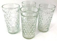 4 VTG Anchor Hocking Cut Diamond Quilted Pattern Clear Glass Tumblers 5 3/8