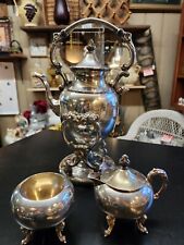 VTG Sheridan Tilt Tea Coffee Pot Stand Warmer w/burner & cream/sugar 6 Piece picture