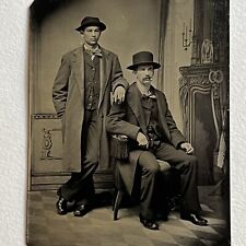 Antique Tintype Photograph Handsome Dapper Men Long Coat Hat Affectionate picture