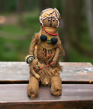 Rare Vtg Jute Ndebele Handmade South African Mother and Baby Doll Fringes Beads picture