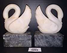 Vintage Marble Alabaster Or Stone Swan Bookends With Cracks picture
