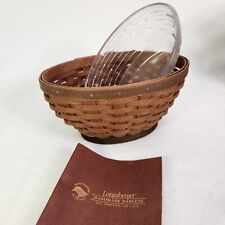 Longaberger 2002 Small Oval Bowl Basket & Protector Set Rich Brown Stain NOS picture