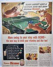 1943 Bordens Hemo Elmer Elsie The Cow Playing Table Tennis Print Ad Man Cave Art picture