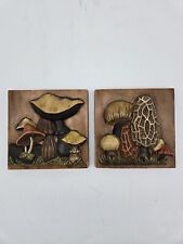 Vintage 1970s Ceramic 3D Mushroom Wall Plaques Handmade & Painted Set Of 2 picture