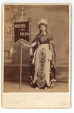 Antique c1890s Very Rare Cabinet Card Banner Lady Holding Sign Monticello, IA picture