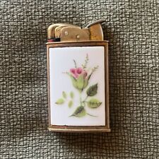 Vintage 1950’s Evans Ladies Pocket Lighter Brass W/Floral Enamel picture