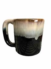 Vintage Set Of 4 RP Coffee Mugs Teal Blue Drip Glaze W Blk Stoneware Wood Stand picture