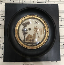 Rare Antique French Mourning Hair Art Domed Glass Wooden Frame House Bird c1840 picture
