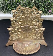 1920's Early English Brass Letter Rack Ornate with Claim Shaped Front picture