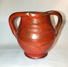 EARLY NC Pottery 2 Split Handle CHROME RED Glaze Vase   poss. Auman or J.B. Cole picture