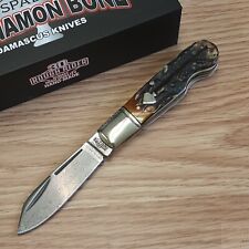 Rough Ryder EO Jack Cinnamon Folding Knife Damascus Steel Blade Bone Handle picture