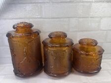 Tiara Indiana Glass Amber 3 Piece Canister Set picture