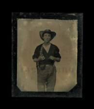 4x Armed Civil War Soldier Swinging Knife 1/6 Tintype Photo 1860s picture