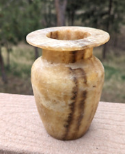 Vintage Egyptian Hand Carved Alabaster Vase Urn 6 inch boho curiosity picture