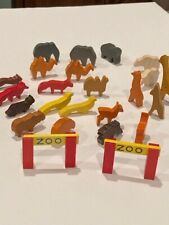 Vintage Miniature Wooden Animal Figurines Lot of 22, Zoo Animals Giraffe Rhino picture