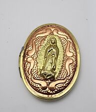 Antique or Vintage Bi Folding Compact Mirror Copper Brass Repousse Virgin Mary picture