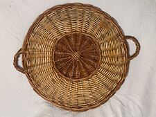 Vintage Rustic Wicker Rattan Basket Platter Tray w/ Handles Yugoslavia, 1970s picture
