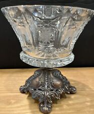 Vintage L& L WMC Dish Compote Candy With Brass Metal Base Clear Crystal Glass picture