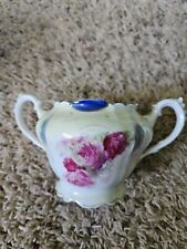VTG/Antique Germany Porcelain Sugar Bowl No Lid Purple Lusterware Pink Roses  picture