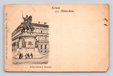 ANTIQUE OLD Postcard GERMANY GREETINGS MUNICH KING LUDWIG MONUMENT 1906 picture