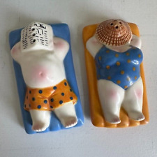 Vintage Clay Art SUNBATHING TOURISTS Salt & Pepper Shakers 1990s Collectible EUC picture