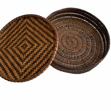 Loot Of 2 Vintage Native Hand Woven Coiled Basket Tray picture
