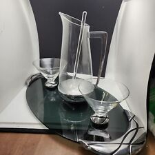 Vintage LENOX MARTINI  BARWARE MCM Glass Elegant Black Tray 5 PC Set picture