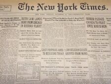 1916 NOV 21 NEW YORK TIMES NEWSPAPER- RUTH LAW LANDS HERE FROM CHICAGO - NT 7724 picture