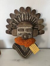 Mcm Hand Carved Kachina Folk Art Hopi Vtg New Orange Fringe Collar Large picture