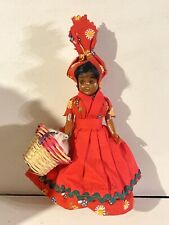 Vintage Creole Doll from New Orleans in Red Dress and Head Scarf with Basket 8” picture