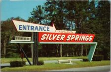 Vintage 1960s SILVER SPRINGS, Florida Postcard Entrance Sign / Chrome Unused picture