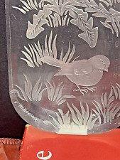 Vintage Acrylic Tranquility Bud Vase w Bird and Flowers Signed V Buescher Boxed picture