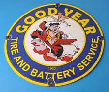 Vintage Goodyear Tires Porcelain Gas Oil Service Flintstones Advertising Sign picture