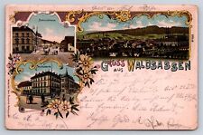 Postcard Germany Gruss aus Waldsassen Bahnhofstrasse Litho Vignettes c1905 AD30 picture