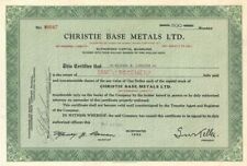 Christie Base Metals Ltd. - 1952 or 1953 dated Canadian Stock Certificate - Fore picture