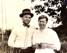 1910s RPPC: COUPLE ON FARM antique real photograph postcard RURAL AMERICANA picture