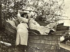 V12 Photograph 1910-20's Women Sharing Resting Laying On Hammock Ladies  picture