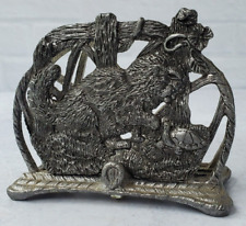 Vintage Metzke Pewter Letter / Business Card Holder Cat Playing with Turtle picture