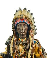 Native American Indian Chief With Eagle Roach Spear And Chalumet Pipe Statue picture