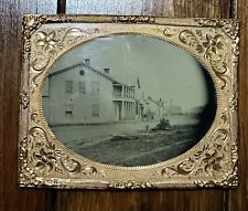Tintype Photo 1860s Civil War Era Outdoor Town Street Scene Signs People picture