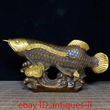Chinese Antique Collection Pure Copper Gilt Fortune Inviting Golden Dragon Fish picture